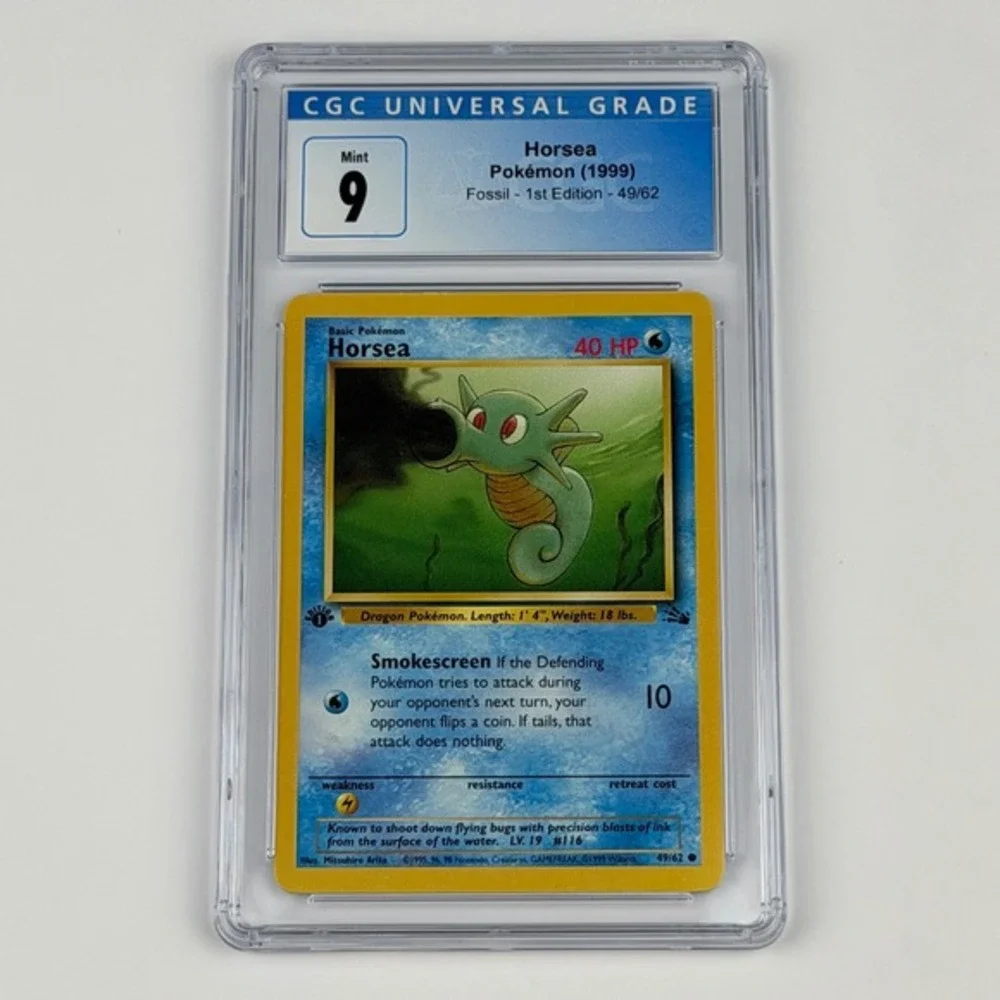 Pokemon Horsea 1st Edition Fossil 49/62 CGC 9 Mint Blue Label TCG 1999 WotC Vtg